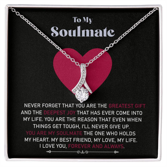 To My Soulmate Ribbon Necklace with heartfelt message card