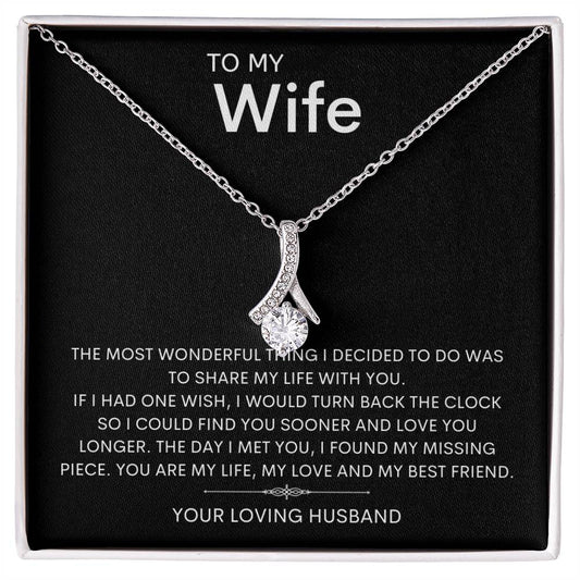 To My Wife Ribbon Necklace with heartfelt message card