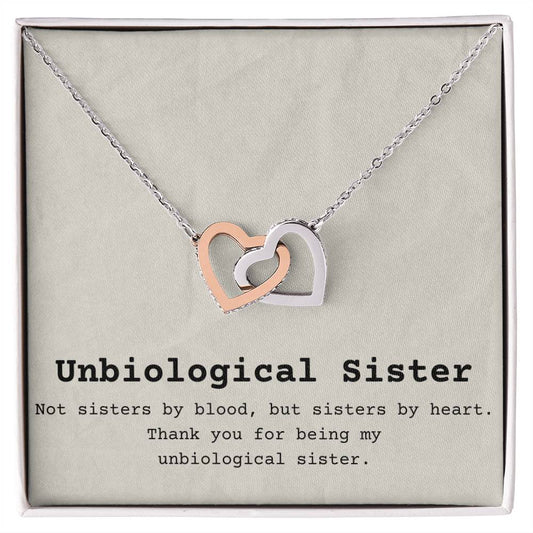 Unbiological Sister Heart Necklace with heartfelt message card